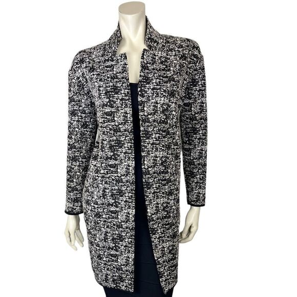 NWOT Philosophy Black/Cream Long Open Front Jacket with Notched Collar Size S - Picture 5 of 9